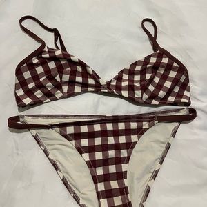Maroon Gingham Solid & Striped Bikini - size L